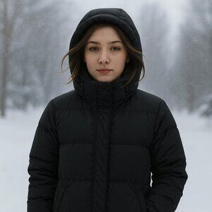 L.L. Bean Y2K Vintage Goose Down Puffer Black Hooded Parka Winter Jacket Size M